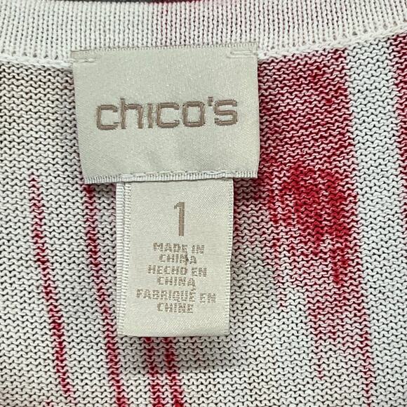 Chicos Sweater Knit Tank Top Womens M Red Orange Abstract Resort Boho Chic Art - Picture 8 of 13